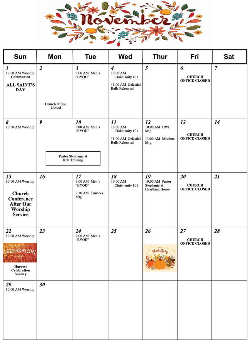 November 2026 Calendar Grace UMC Wautoma